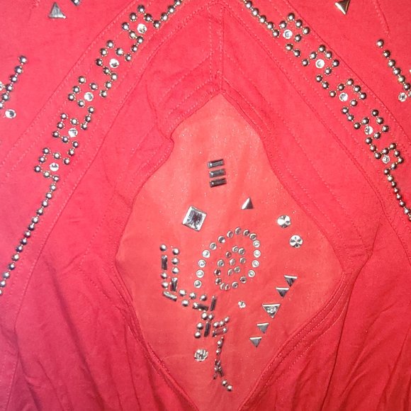 Vintage 1990's Shamash & Yofi Creations Adorned Red Jumpsuit with Sheer Sleeves - Picture 8 of 13